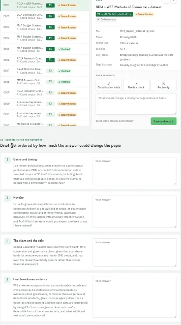 Preview of the WP-2026-01 evidence review dashboard